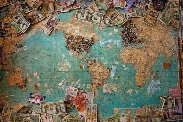 Map of the world with money